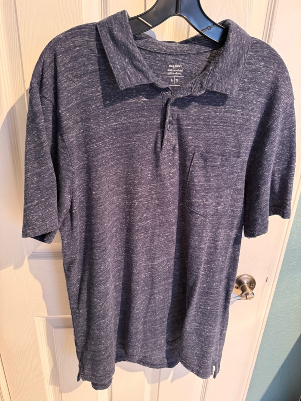 Old Navy Men's Heather Navy Polo with Chest Pocket